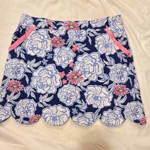 Ana Clare Navy Floral Scalloped Hem Skort with Pink Trim